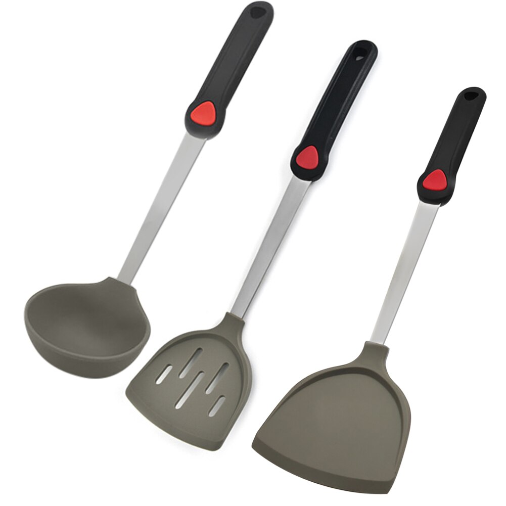 3Pcs Stainless Steel Silicone Kitchenware Non-stick Spatula And Spoon Set Can Withstand 240 Degrees High Temperature Kitchen: Gray