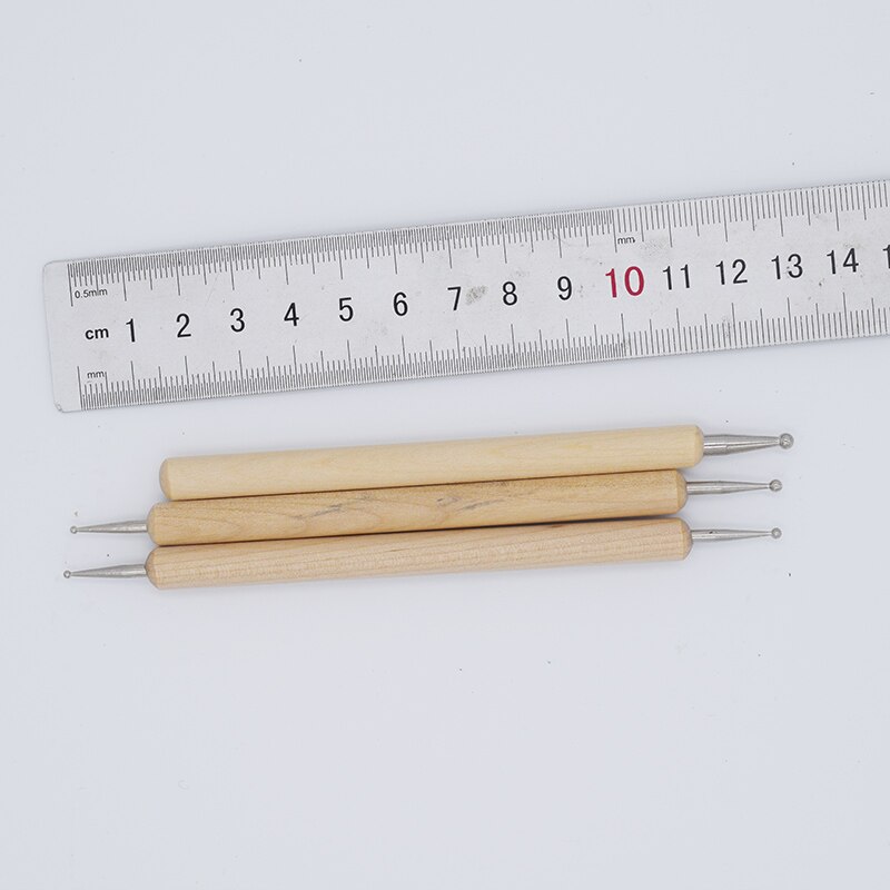 3 unids/set bola de madera de herramienta puntero de patrón con relieve escultura de arcilla talla cariñosa de Arte de uñas