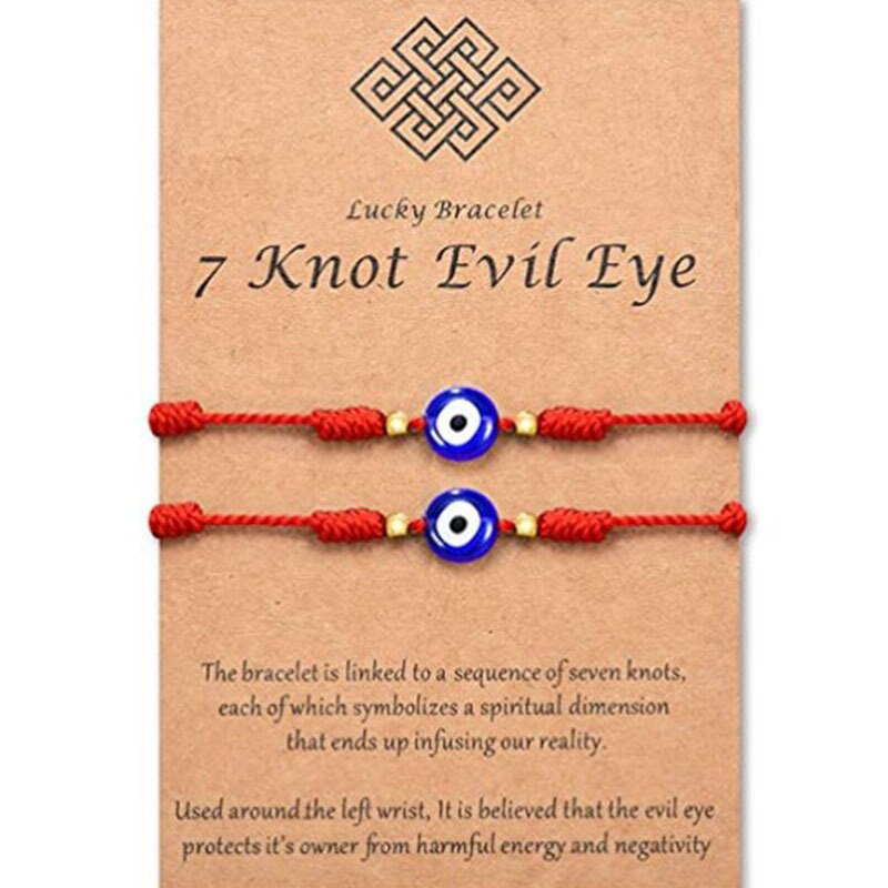 Pulseras de cuerda de 7 nudos hechas a mano, pulseras de cuerda roja con abalorios de mal de ojo, pulsera de Amistad tejida ajustable apilable