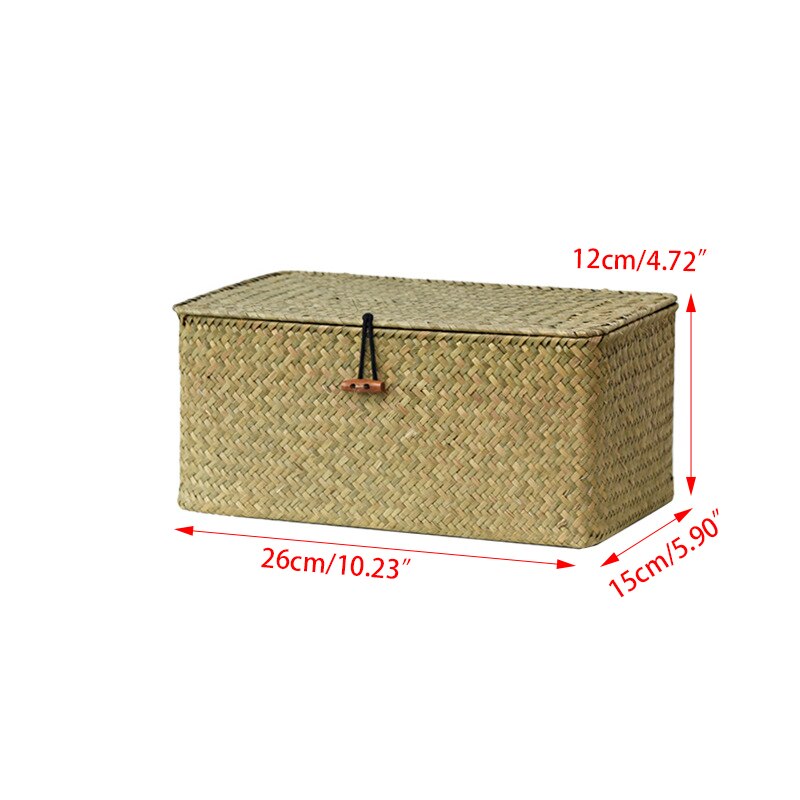 Grote Rieten Doos Rechthoekige Zeegras Opslag Mand Met Deksel Rotan Organizer Voor Kast Plank Tafel Thuis Manden: 26x15x12cm-nature