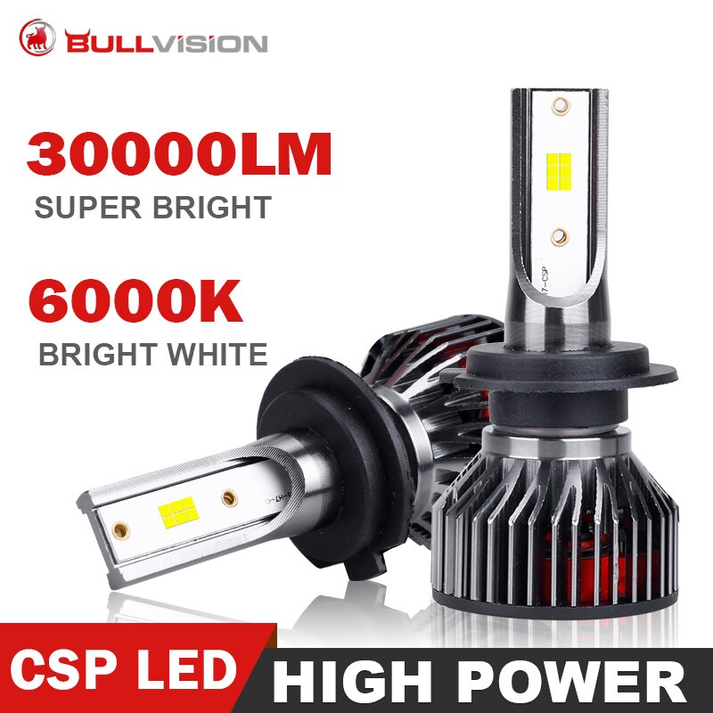 Bullvision H11 H7 9005 9006 HB3 HB4 LED H8 H9 Car Headlight Bulbs CSP Chip H4 H1 Lights 6000K 12V