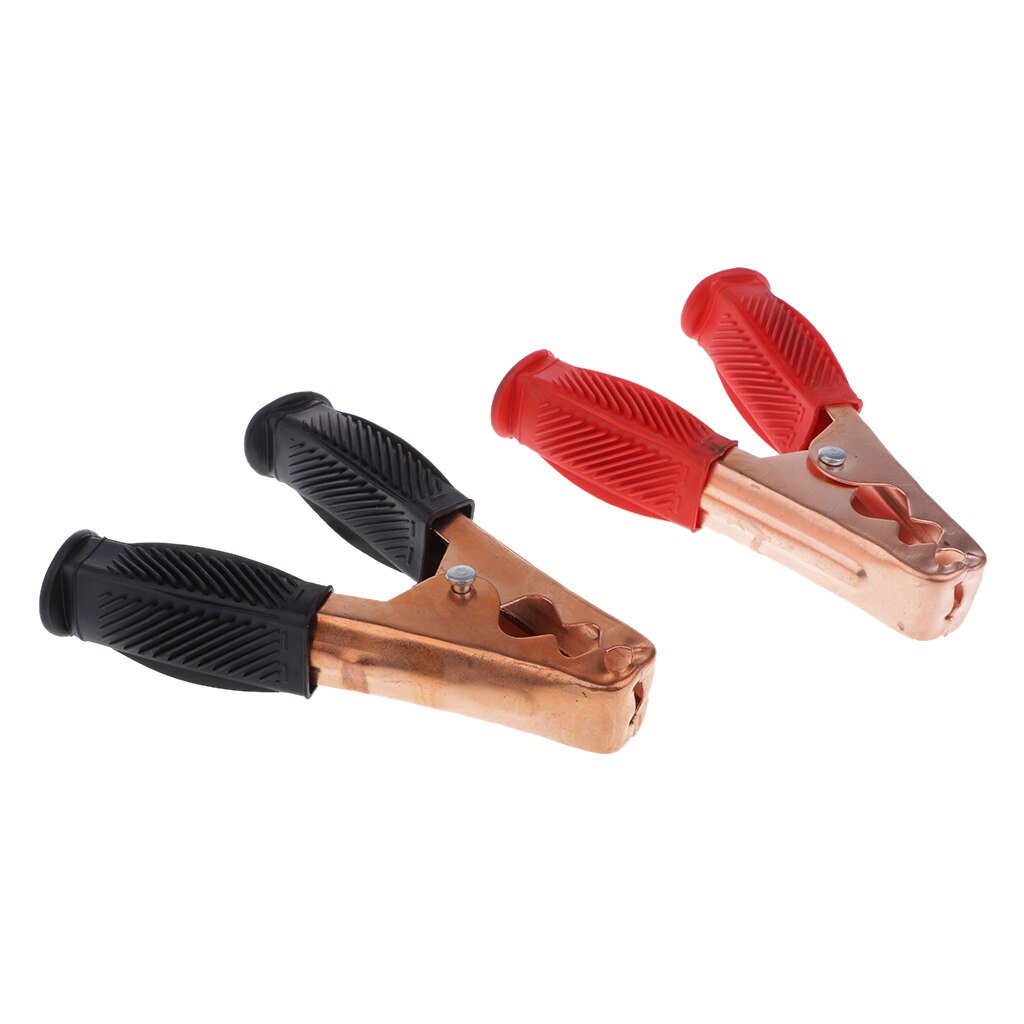 1 Pair Copper Plated Insulated Car Battery Clips Alligator Clamps 500A Red Black