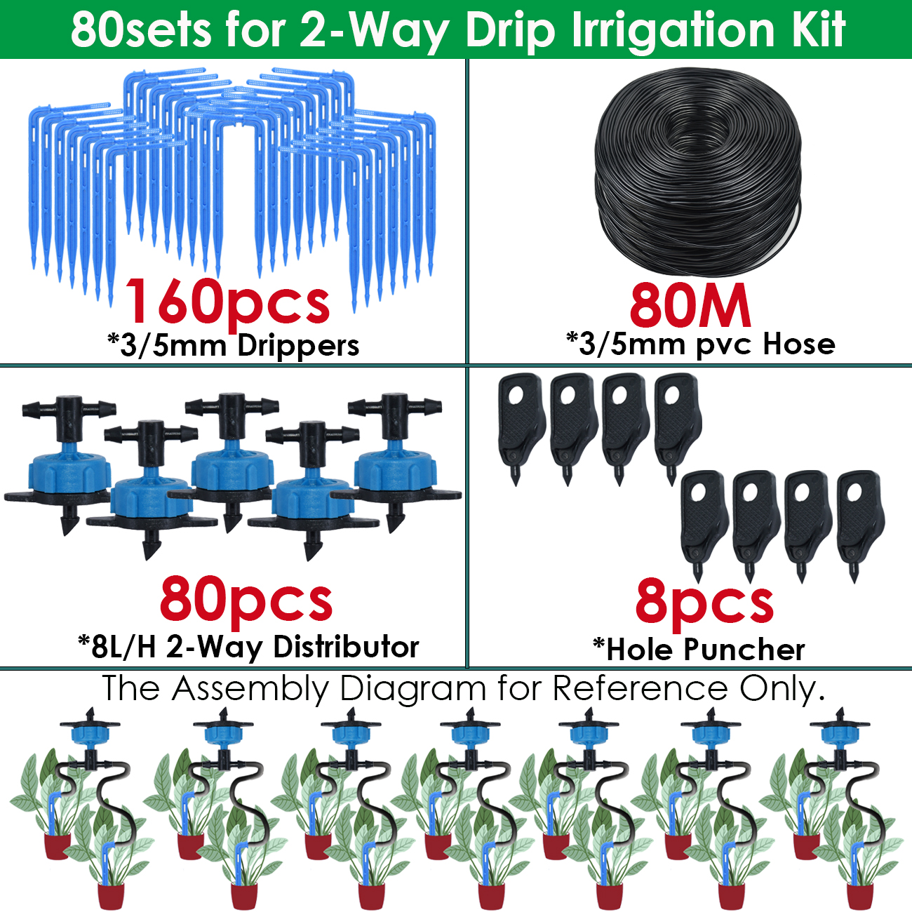 KESLA 10-100M Irrigation Watering System Kit 4-Way 2-Way 8L Drip Arrow Transmitter Dripper Sprinkler Potted Planting Greenhouse: black