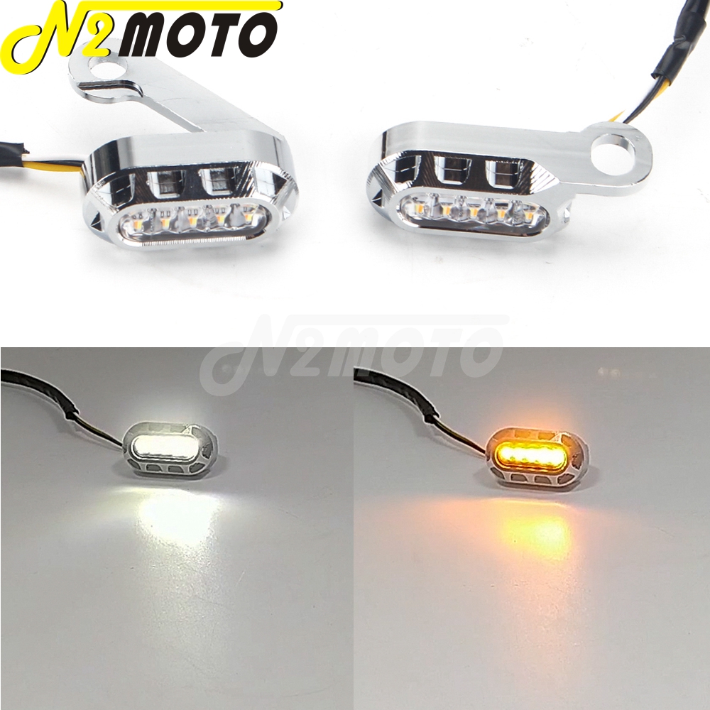 Mini clignotant LED CNC pour Harley Sportster 883, 1200, 48, 72, Super Low Roadster 2004 –: Chrome Clear