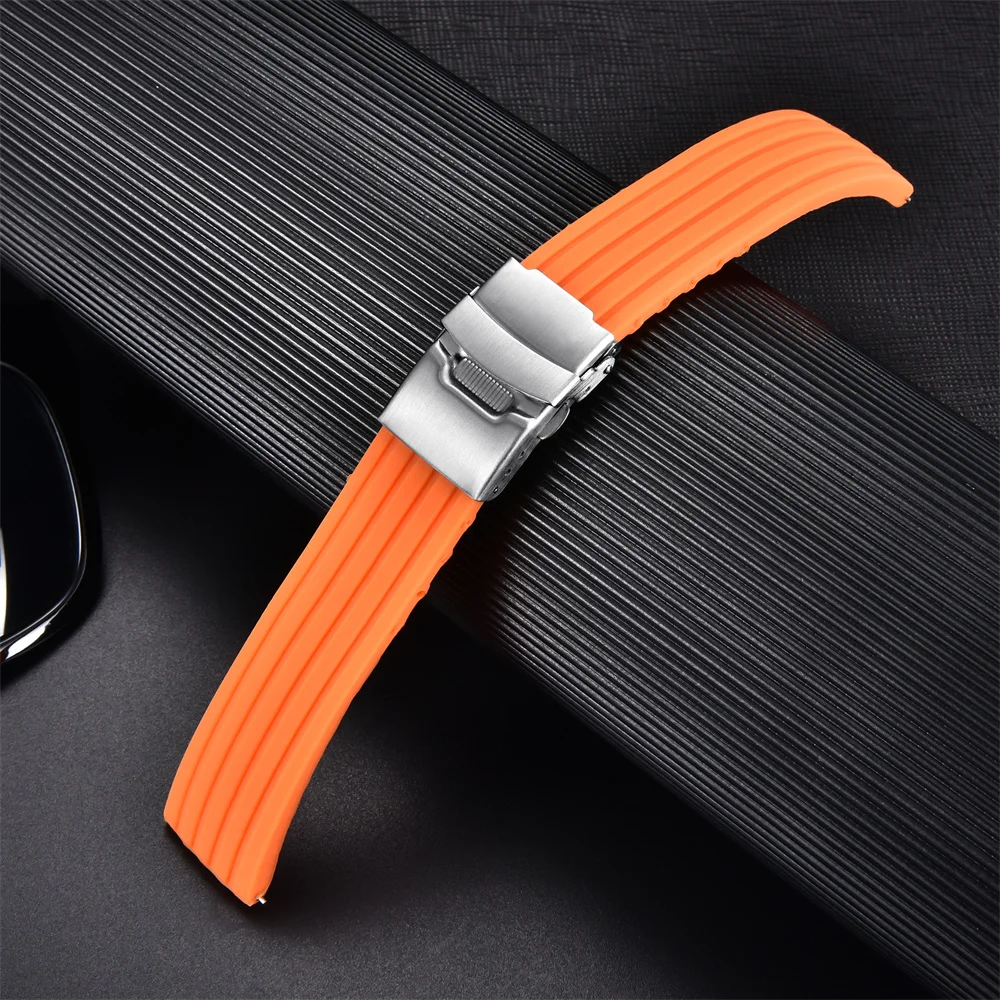 Silikone urremme med dæk, 18mm 20mm 22mm 24mm foldespænde, sportsrem med blød gummirem: Orange / 22mm