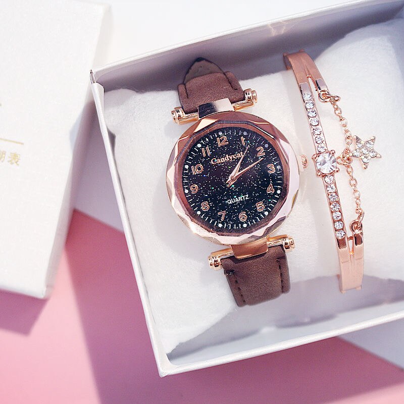 Starry Sky Bracelet Watches Casual Women Watches Bracelets set Leather Analog Quartz Wristwatches Clock relogio feminino