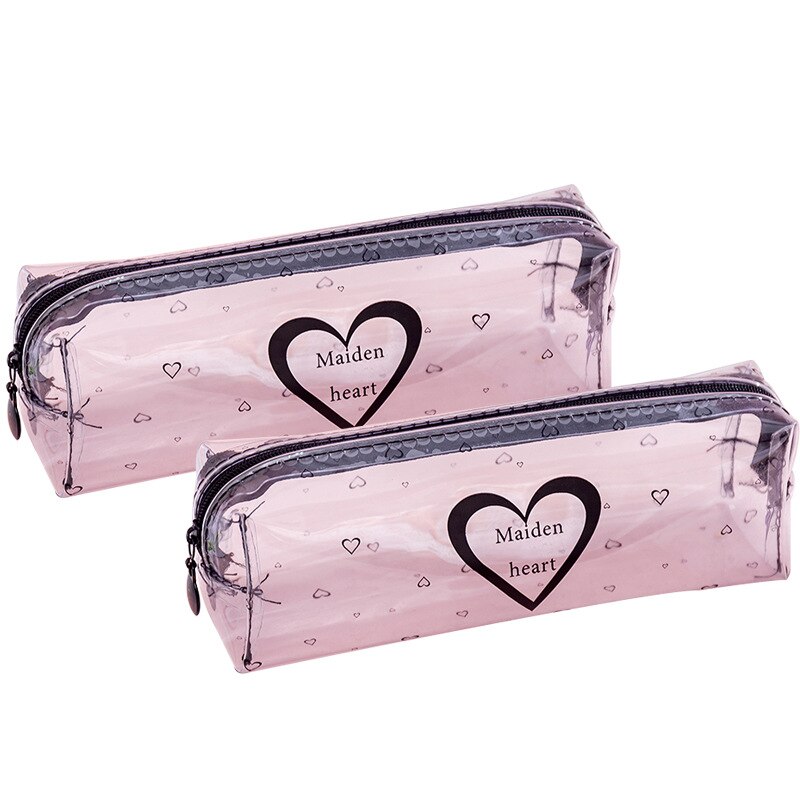 Preciosa cartuchera de PVC con letras coreanas, bolso para cosméticos o lápices transparente resistente al agua para niñas y niños, suministros para el hogar y la escuela