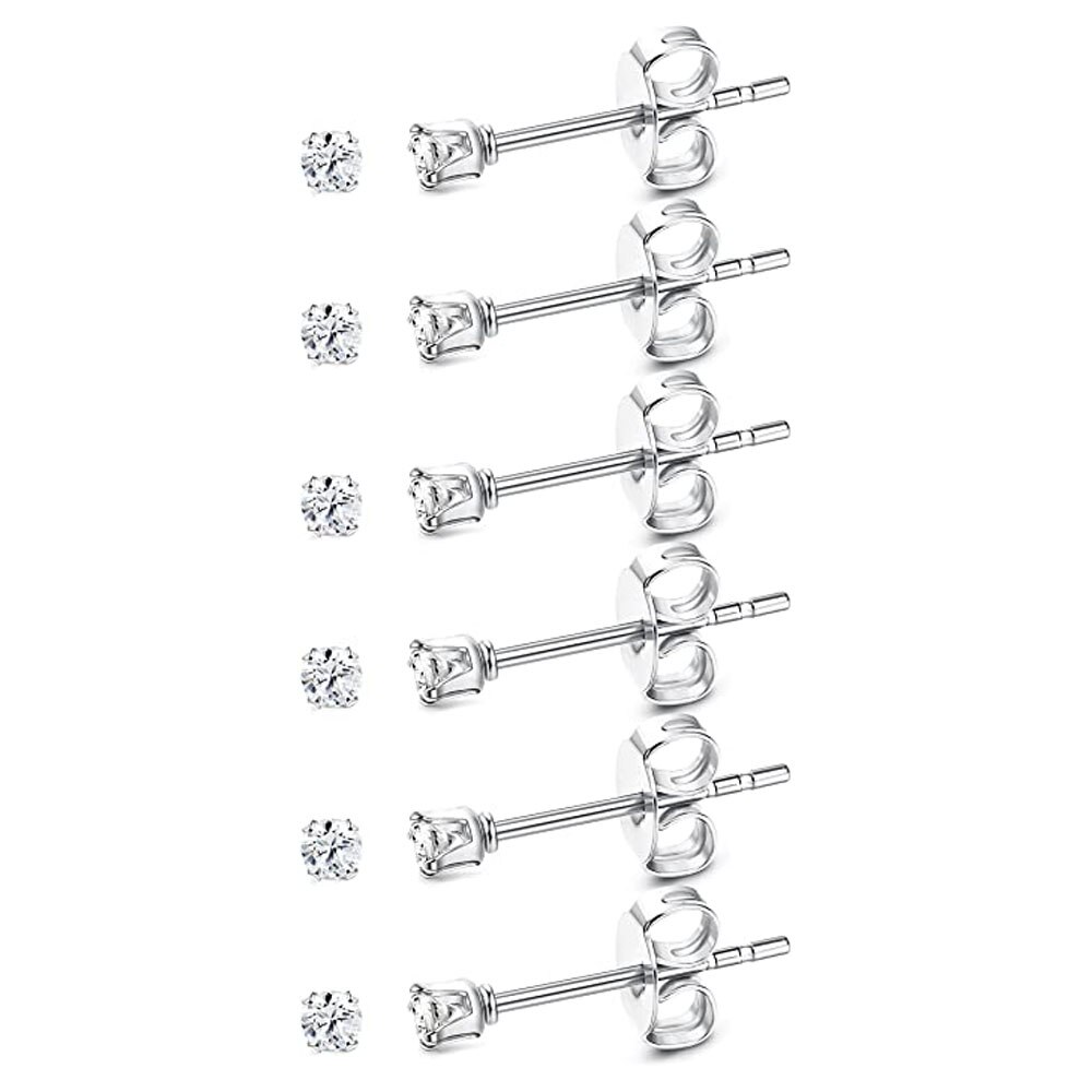 6 pares de aretes pequeños de acero inoxidable de 2 mm para hombre y mujer, aretes de bola redonda CZ, conjunto de: Color dorado
