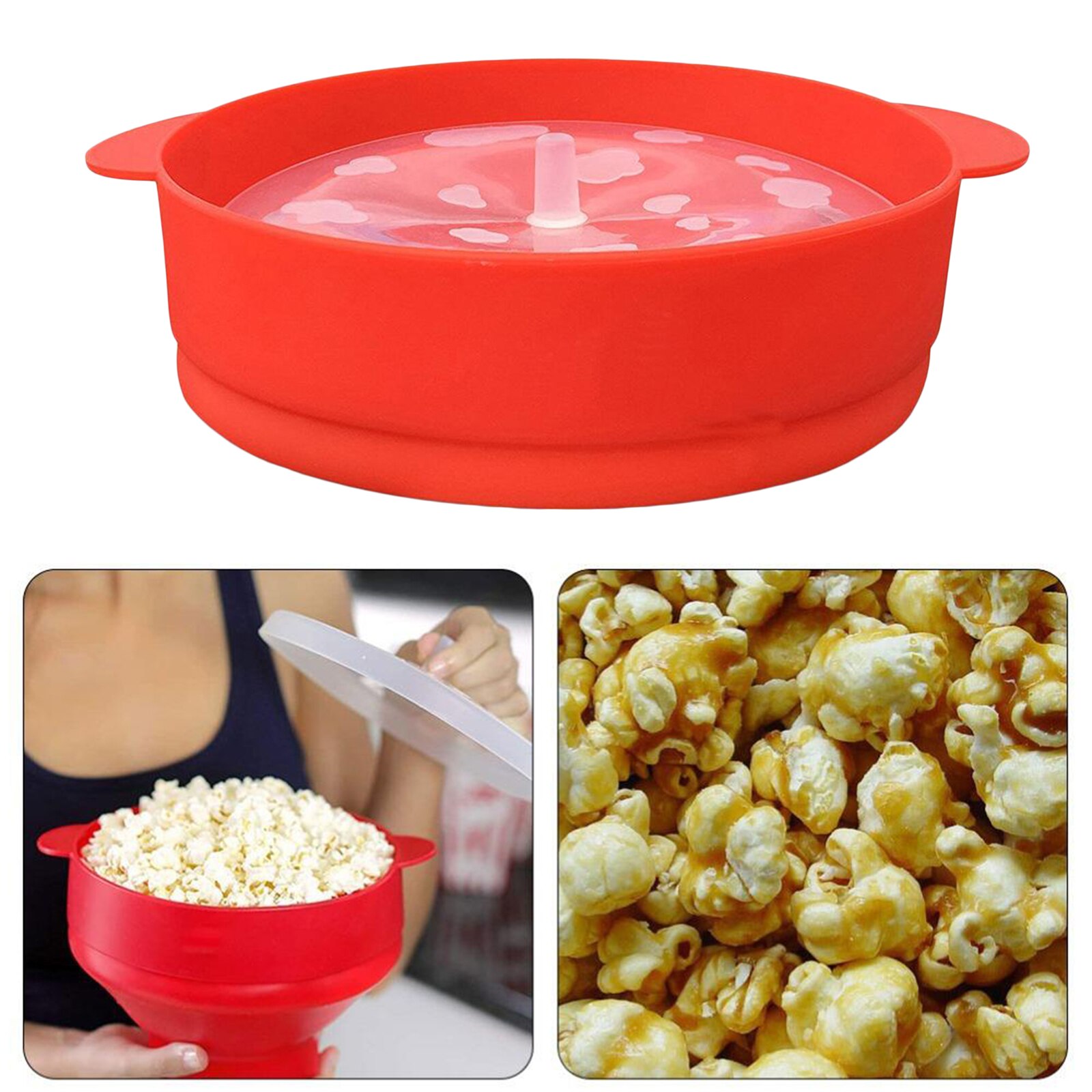 Silicone Foldable Microwave Popcorn Maker Bowl Dishwasher Safe Heat Resistant -40℃ to +230℃ Popcorn Bowl Dishwasher Safe w/ Cove