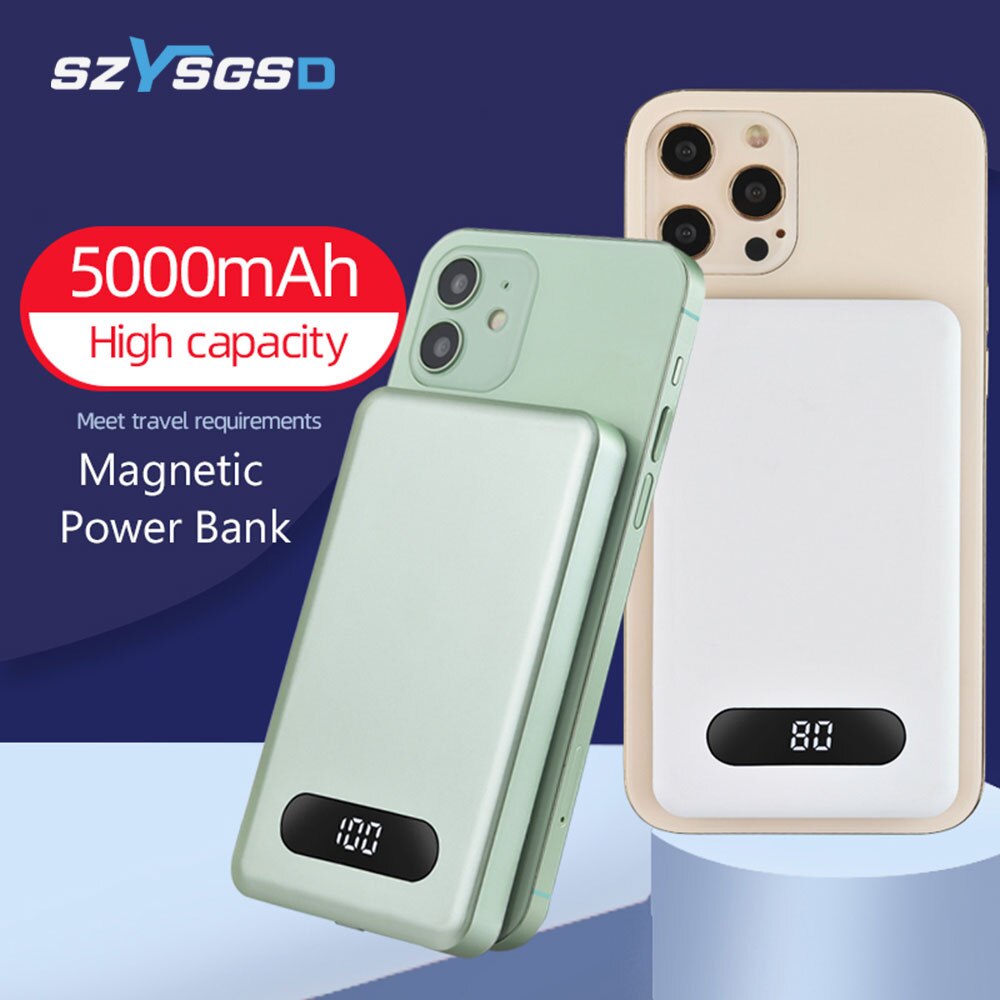 5000mAh Magnetic Wireless Chargers Power Bank For iPhone 12 Max 12Pro 12Mini Magnet Powerbank External Auxiliary Battery Pack