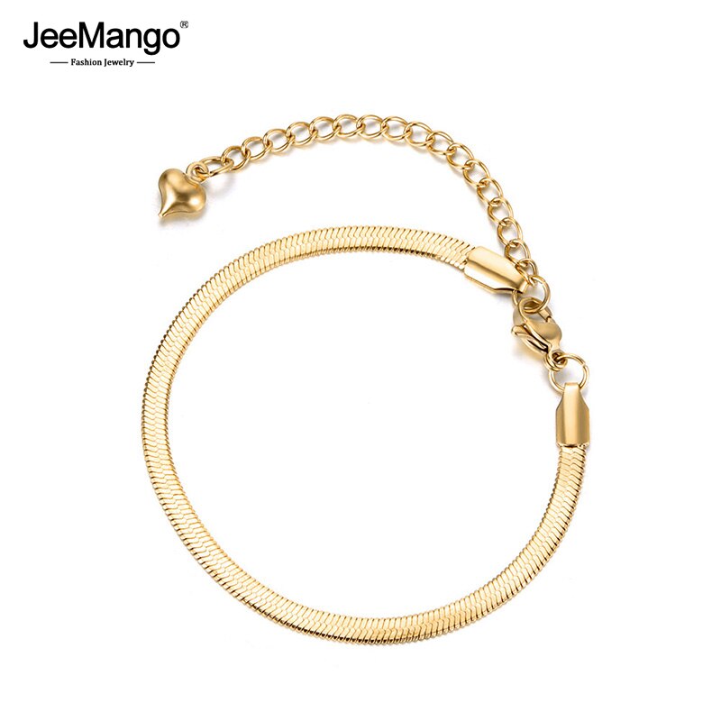 JeeMango Neue Edelstahl Schlange Kette Dünne Armbänder Armreifen Gold Farbe Jubiläum Chirstmas Für Frauen JB18075