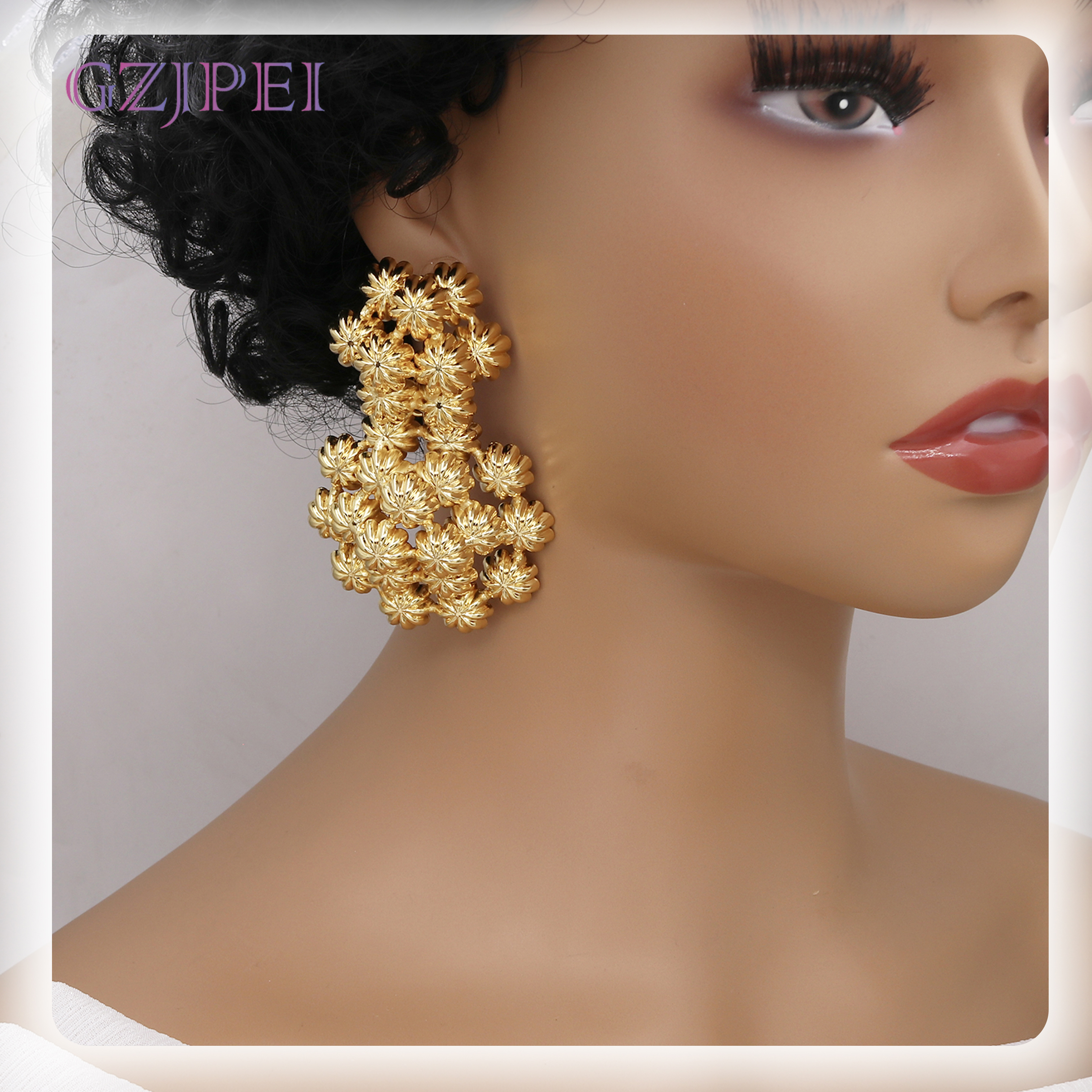 Boucles d'oreilles africaines exagérées à grande fleur pour femmes, plaqué or 18 carats, Piercing à la , bijoux de fête de mariage, dubaï, Nigeria