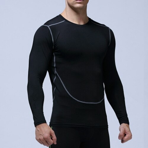 neue Herren Kompression Joggen Hemden Basis Schicht Unter Lauf T-Shirt Solide Langarm Sport T-Hemden Fitnessstudio Fitness Kleidung: Schwarz / asiatisch Größe XXL