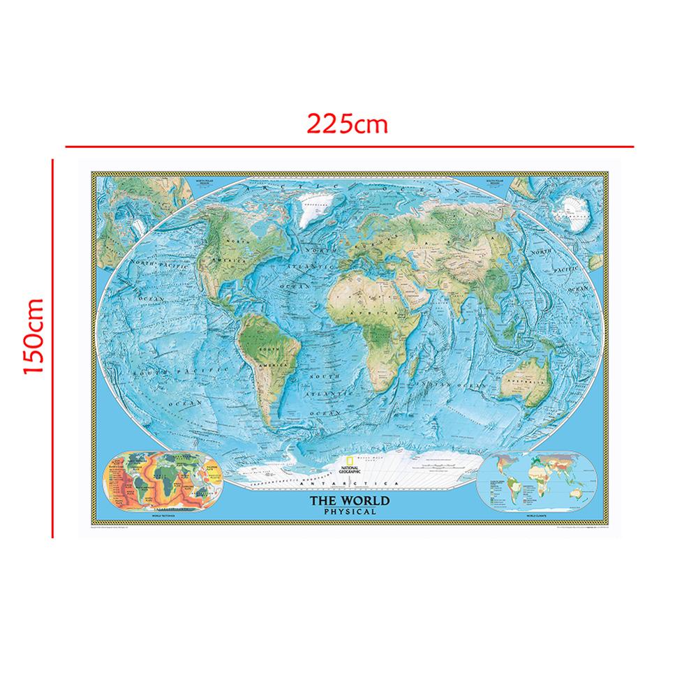 150X225Cm De Wereld Fysieke Kaart Met Wereld Tektoniek En Klimaat Voor Al Onderzoek