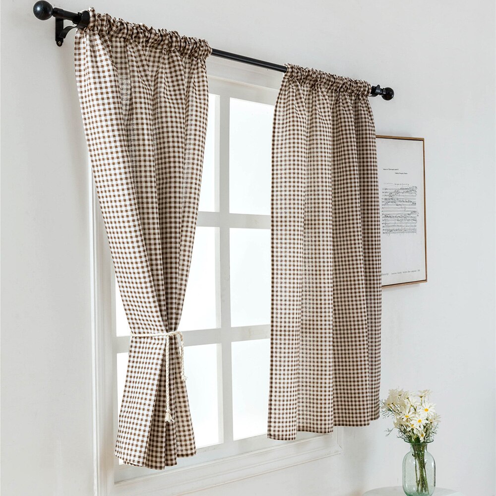 Poliestere Mantovana Tende per la telecamera Da Letto Striscia Colorata semi-oscuramento Tenda Della Finestra Mantovane Tende Brevi Finestra Copre 100*130CM