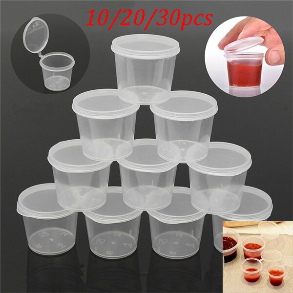30/20/10 Stuks Kleine Plastic Saus Cups Voedsel Opslag Containers Clear Dozen + Deksels