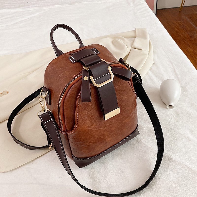 Dames PU Leren Rugzak - Vintage Reizen Dagrugzak - Zachte Handgreep, Ritssluiting: Bruin