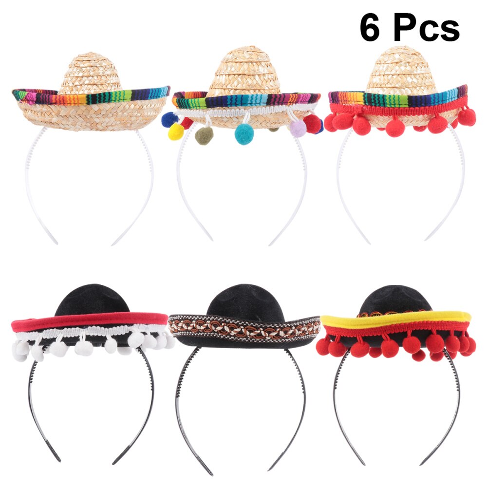 3 stk meksikansk hatt hår bøyler mini sombrero pannebånd festival hodeplagg opptreden rekvisitter fest favoriserer