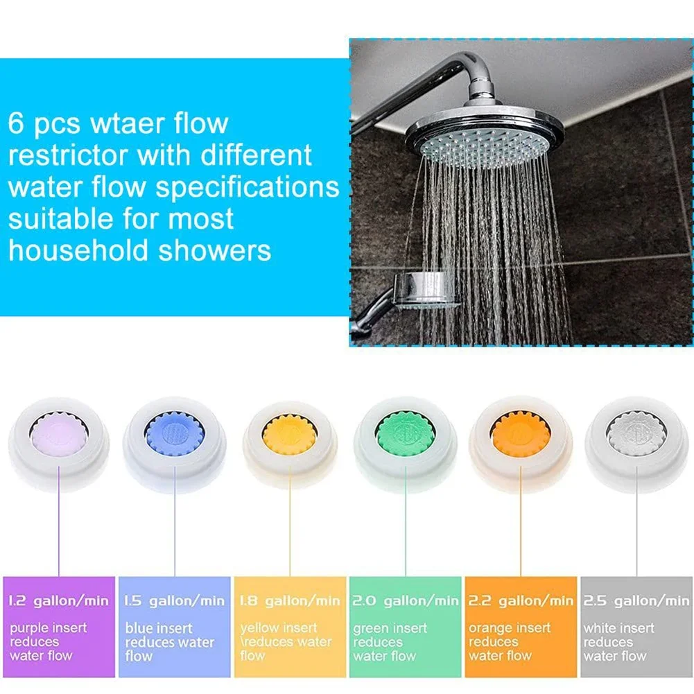 Shower Head Flow Control Valve Set Water Saver Device Flow Reducer Limiter 6 Different Flow Hose Restrictors Bathroom Accessory