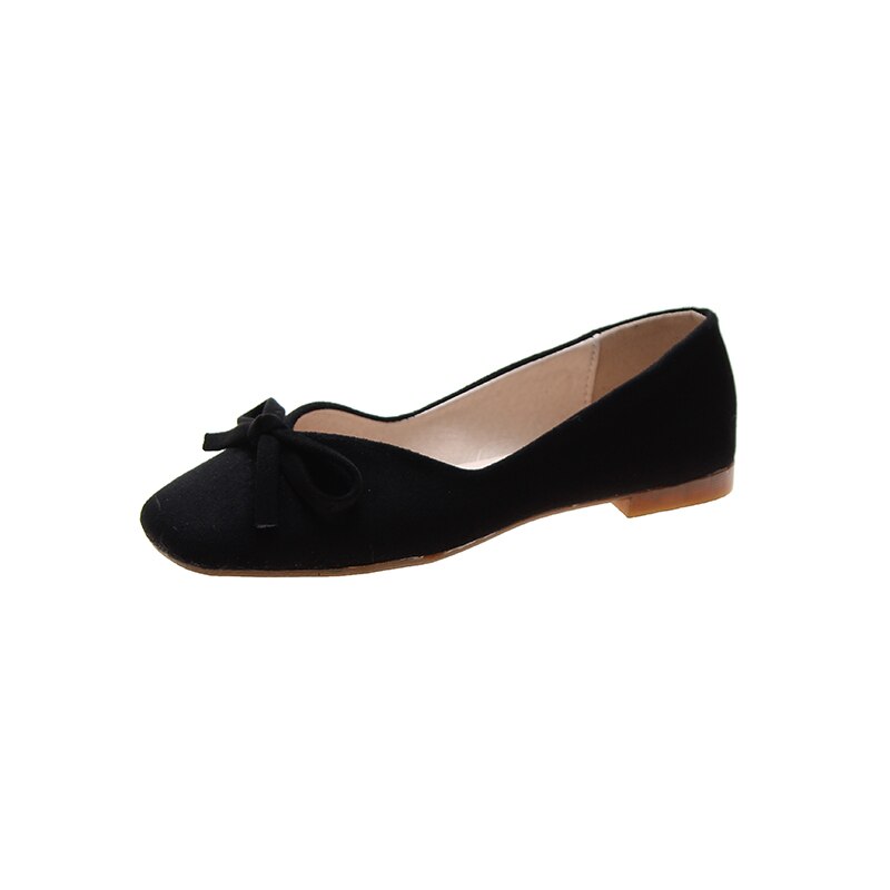 Rimocy Spring Bowknot Flat Shoes Woman Faux Suede Square Toe Boat Shoes Women Casual Non-slip Black Flats: Black / 38