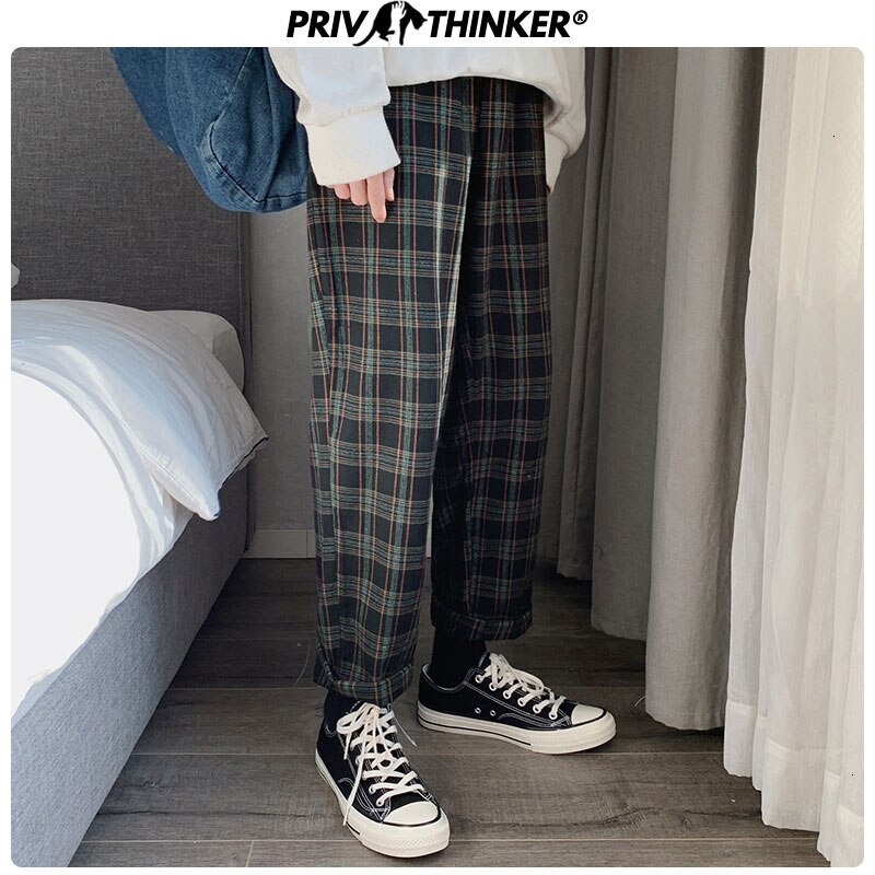 Pantalones holgados a rayas para hombre, pantalón informal a cuadros, coreano, para correr,