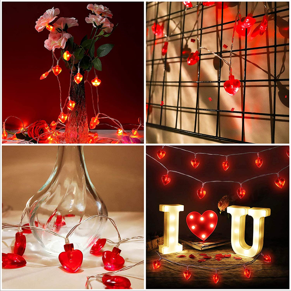 Battery Operated Heart Love Valentine Lights 10/20/30/40leds Heart Shaped String Lights for Wedding Party Birthday Home Decor