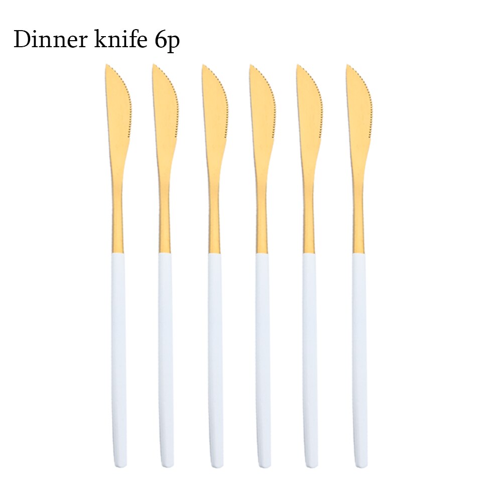 6Pcs Bestekset Rvs Zilverwerk Mes Vork Thee Lepel Servies Wit Goud Servies Bestek Keuken Diner Set: Dinner knife