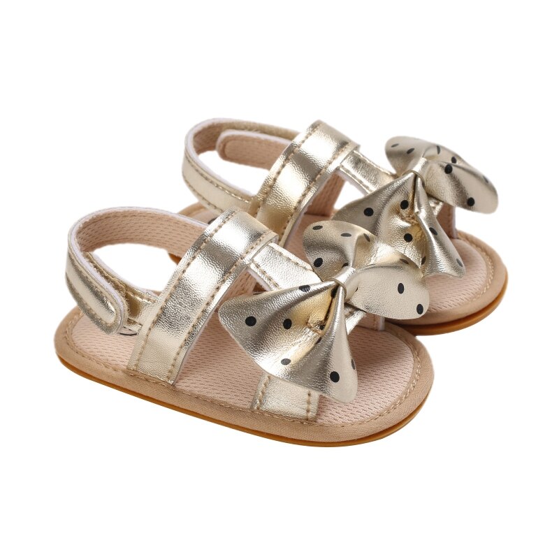 Babyschuhe für mädchen, flache sandalen mit hochwertiger, weicher gummisohle, rutschfest, Ideal für Höhle sommer, mit schleife, wellenmuster und schnüSprosse, lauflernschuhe: Gold / 0-6 monate