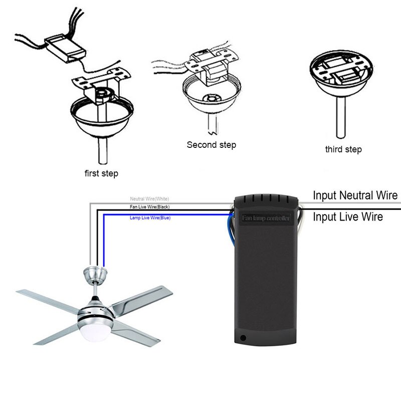 Universal Ceiling Fan Lamp Remote Control Kit AC 175-265V Control Switch Transmitter Receiver 50Hz-60Hz with Led light
