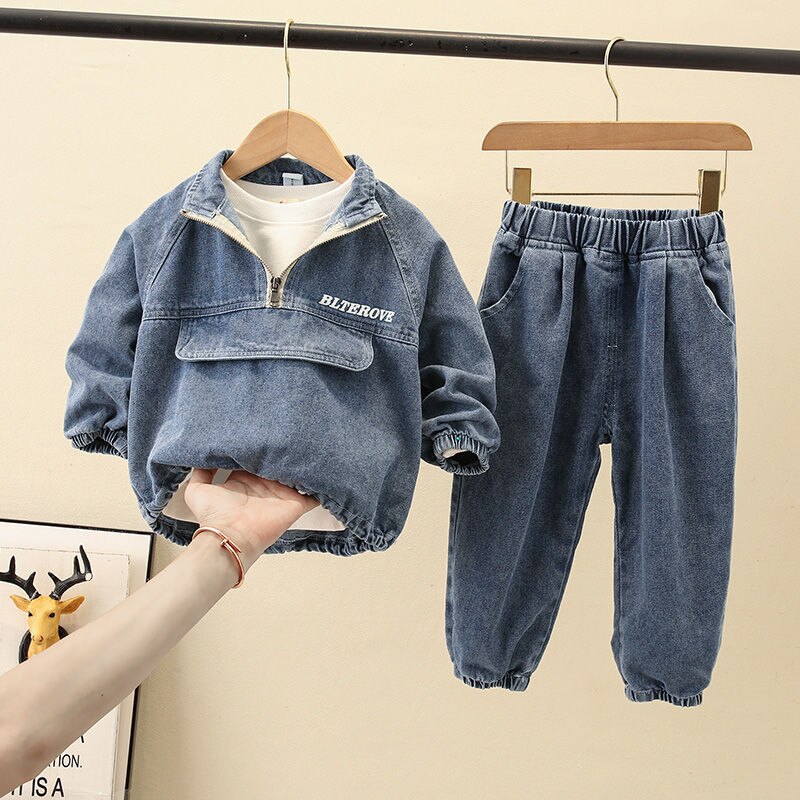 Baby Jungen Kleidung setzt 1-7 jahre alt Frühling und Herbst 2-stück-setzt Denim 2-stück Große Tasche Waschen Jungen Koreanische