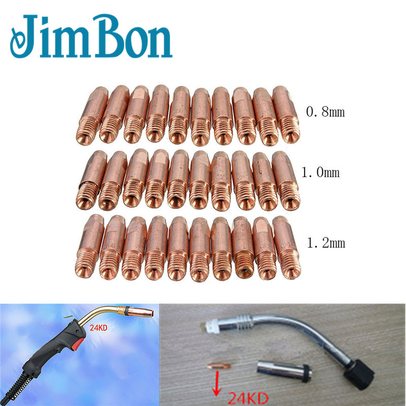 JimBon 10 Pcs MB 24KD M6 MIG/MAG Welding Torch Contact Tip Gas Nozzle Holder 0.8/1.0/1.2mm M6*27mm