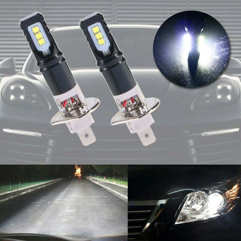 2X H1 6000K Super Bright White 6000LM Drl Led Gloeilampglas Kit Hoge-Beam