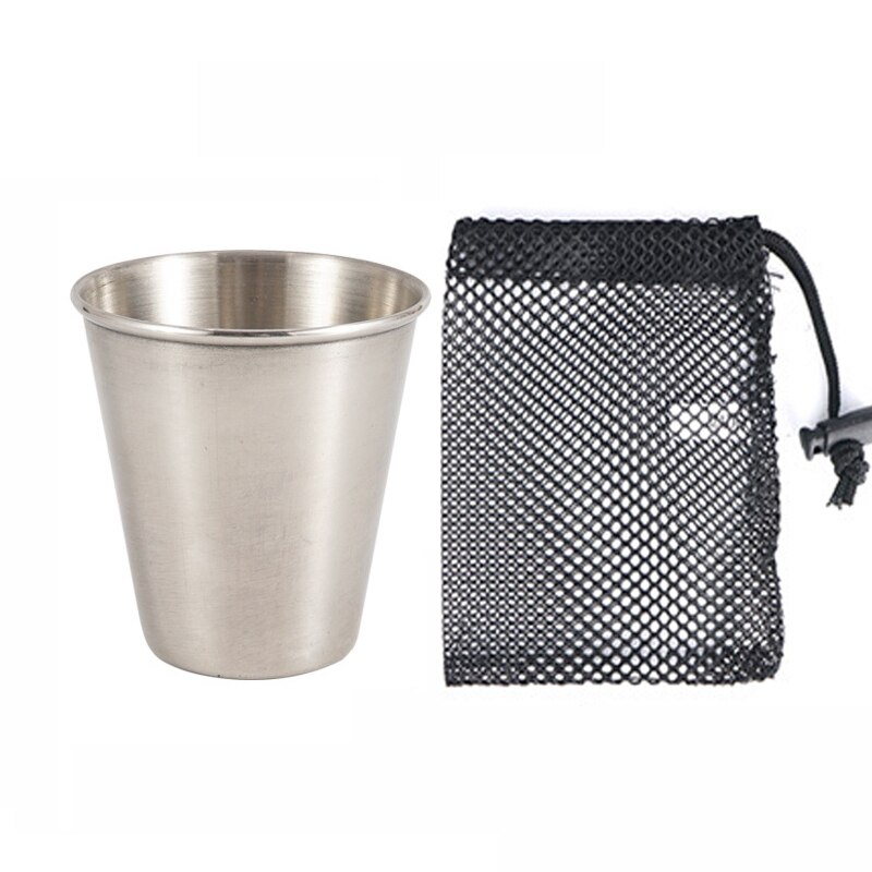 Mini taza de licor de acero inoxidable, utensilios de cocina portátiles con bolsa de malla para acampar al aire libre y senderismo, 6 uds.: 1 piece