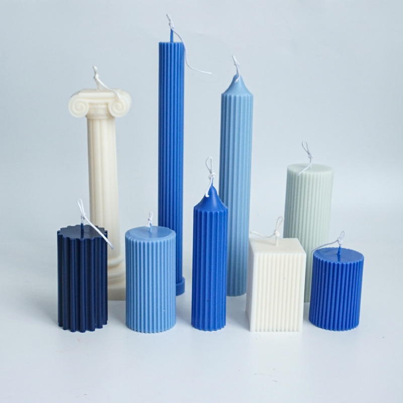 Classical Striped Roman Cylindrical Plastic Candle Mold Columnar Striped DIY Candle Holder Making Shape Candle Silicone