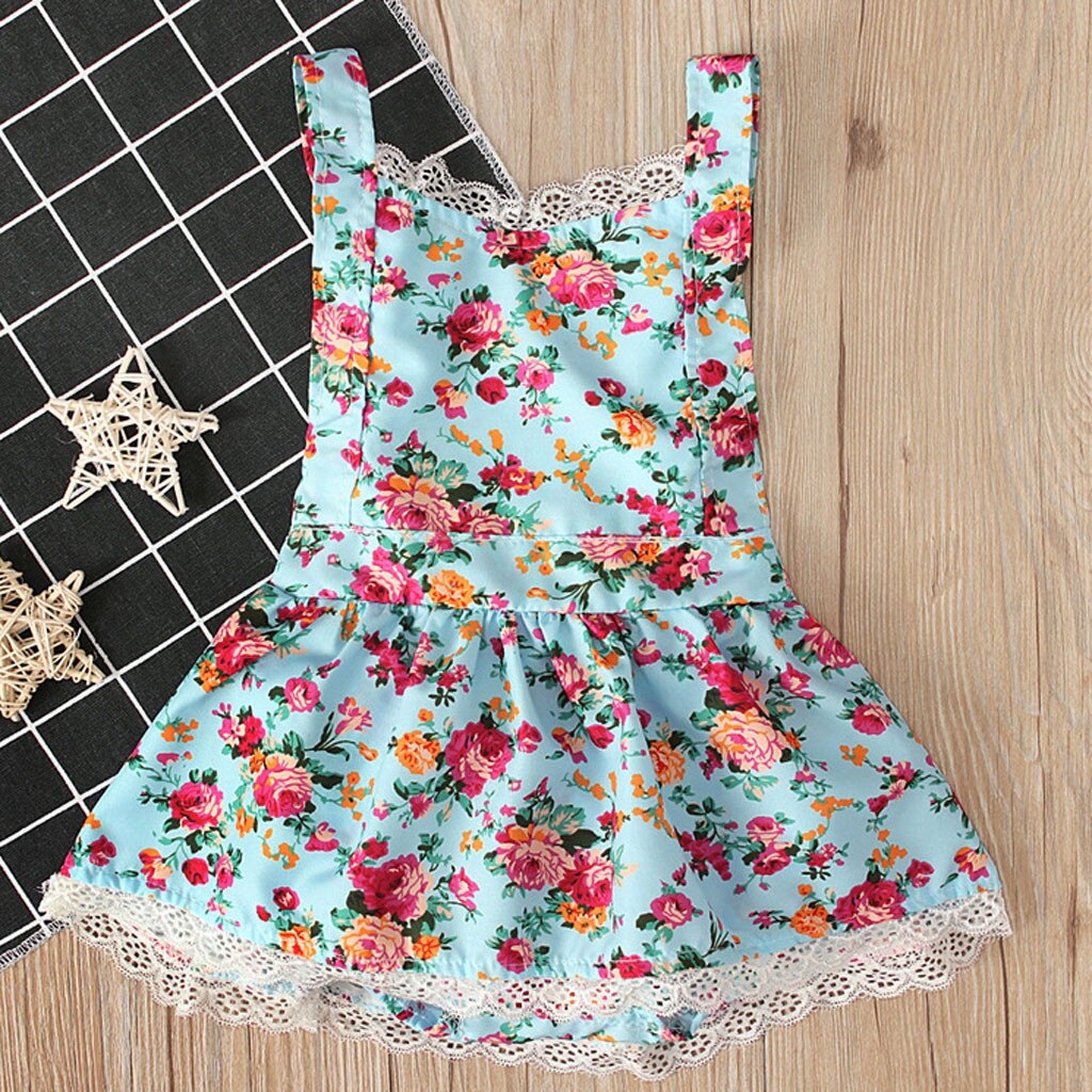 2022 Mode Pasgeboren Baby Baby Meisjes Backless Vetersluiting Bloemenprint Romper Jurk Kleine Verse Baby Zomer Kleding Verkoop