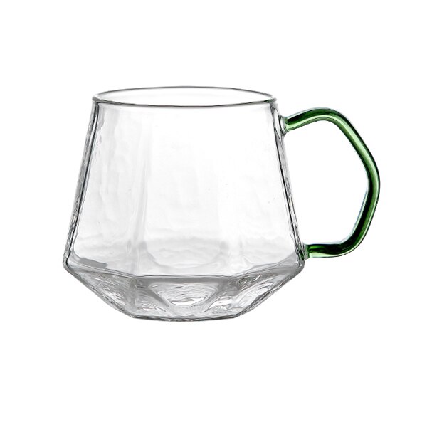 High Borosilicate Glass Cup Glass Mug Glasses Drinking Thick Bottom Cup With Handle 450ML Resistance To Cold Heat: Green Handle