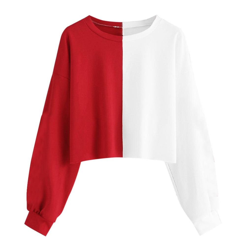 Sudadera Mujer Felpa Con Cappuccio Sudadera Mujer Femminile Maglione di Autunno Solido Manica Lunga Splice Breve Pullover: L / Rosso