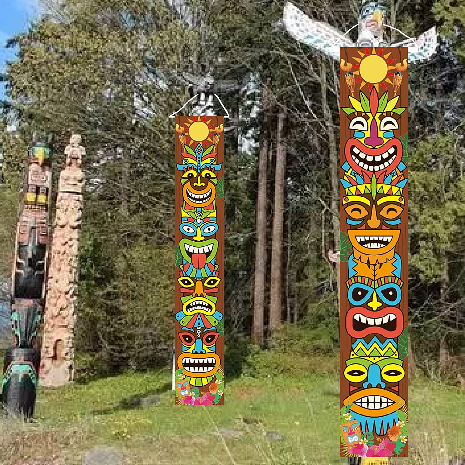 Hawaiian Luau Party Decoration Supplies Tiki Totem Door Banner Sign Aloha Hawaii Luau Tropical Moana Birthday Party Decorations