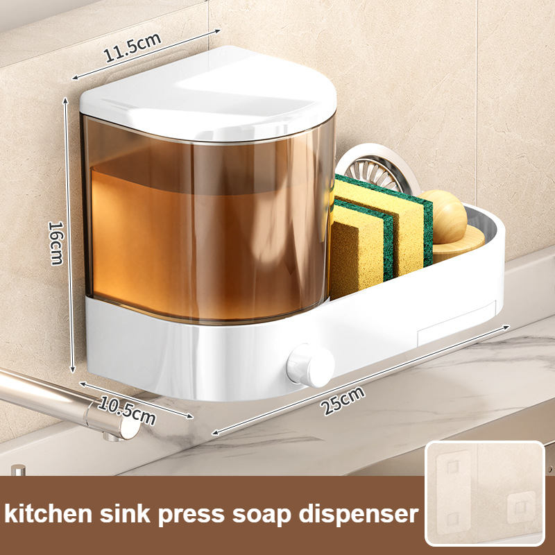 Kitchen Dish Soap Press Drain Storage Rack Punch-free Wall-mounted Kitchen Sink Press Soap Dispenser Kitchen Accessories: Green Bronze
