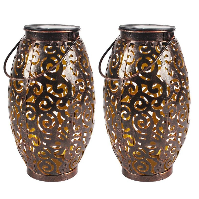 Solar Lanterns Outdoor Hanging, 2 Pack Solar Lights Outdoor Decorative, Cylinder Night Light Tree Lanterns