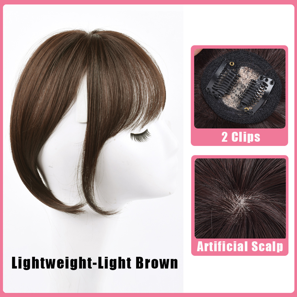 Buqi clip on otsatukka hiuslisäkkeet naisille suora siisti otsatukka ruskea klipsi hiustenpidennyksissä synteettiset topper otsatukka klipsit: Bf04-4-30