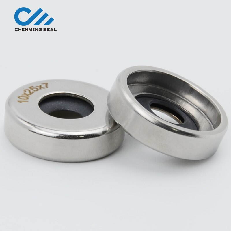 Ceimin 10*25*7/10*25*8 mm Single Lip PTFE Lip Stainless Steel Oil Seal Rotary Shaft Seal for Compressors Vacuum Pumps