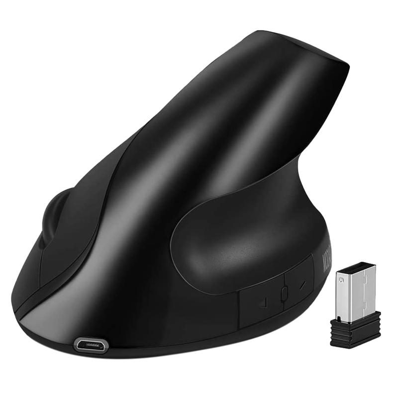 Wiederaufladbare kabellose vertikale maus , 2.4g ergonomische optische mäuse mit 3 einstellbaren dpi 800/1200/ 1600: Schwarz