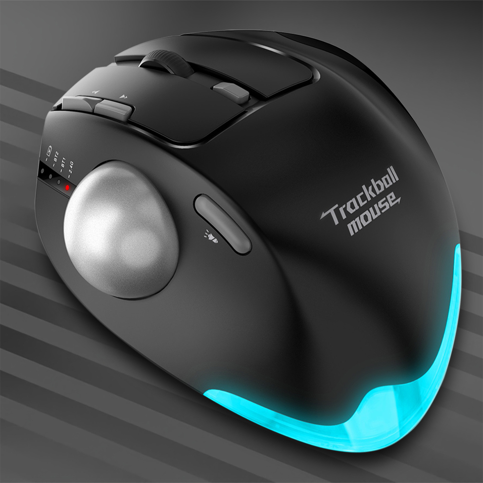 Draadloze Bluetooth Trackball-muis 2.4G RGB Ergonomische oplaadbare Rollerball-muizen 3-apparaatverbinding Duimbediening voor pc iPad: Default Title