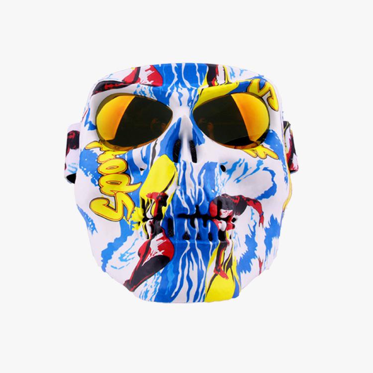 Máscara Modular de motocicleta, cascos de Scooter, máscara de motocicleta, máscara de Calavera, medio casco, gafas, máscara de esquí, gafas desmontables: Blue white yellow