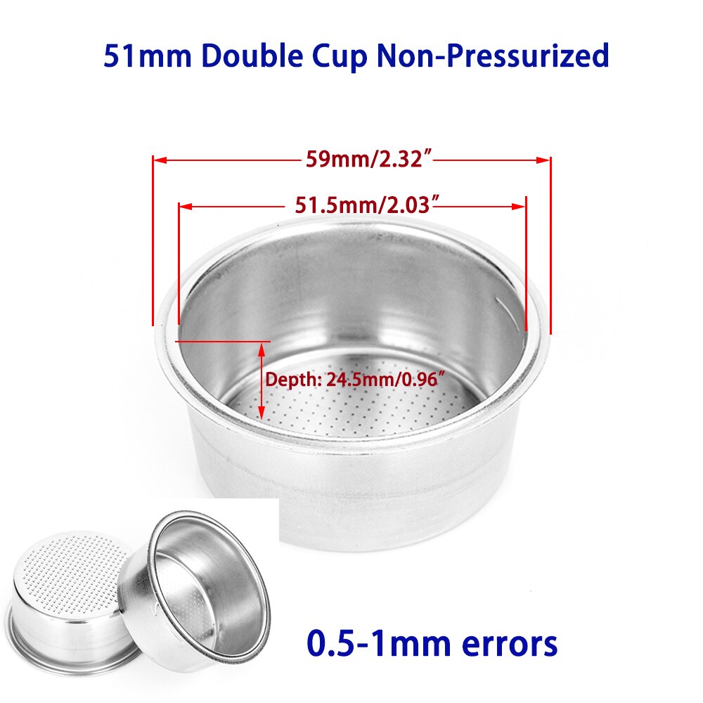 51mm dobbeltkop kaffemaskine trykfilterkurv til husholdnings kaffemaskine dele ikke-tryk kaffe 2- kop: 51mm uden tryk