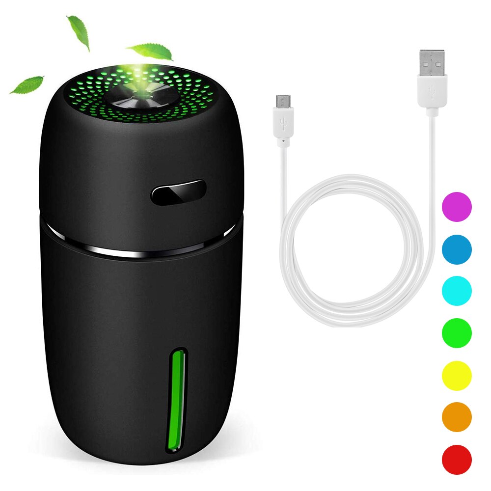 Portable USB Car Air Humidifier Essential Oil Diffuser LED Mini USB Air Humidifier Purifier Car ultrasonic Aromatherapy Diffuser: Black