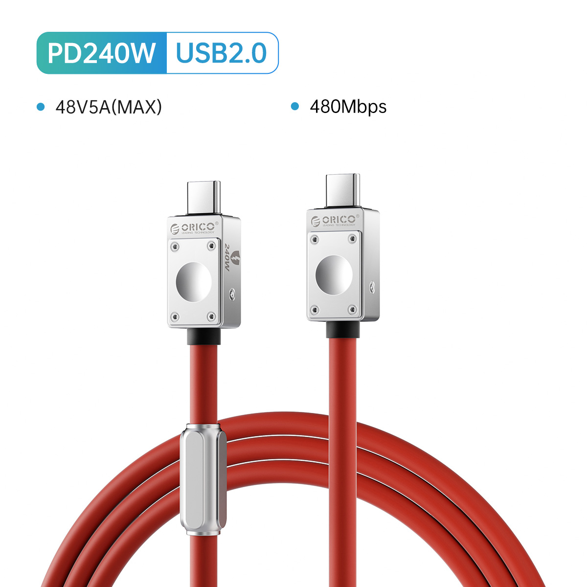 ORICO Cable USB4 240W Cable de silicona PD USB C línea de datos Cable de carga rápida Thunderbolt 3 8K para tableta portátil Samsung MacBook: Beige / 2 m