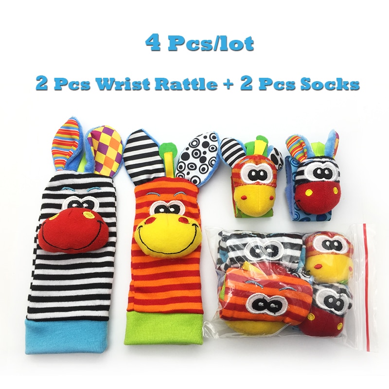 Sozzy 4 stks/partij (4 stuks = 2 stuks taille + 2 stuks sokken), baby rammelaar speelgoed Sozzy Tuin Bug Pols Rattle and Foot Sokken