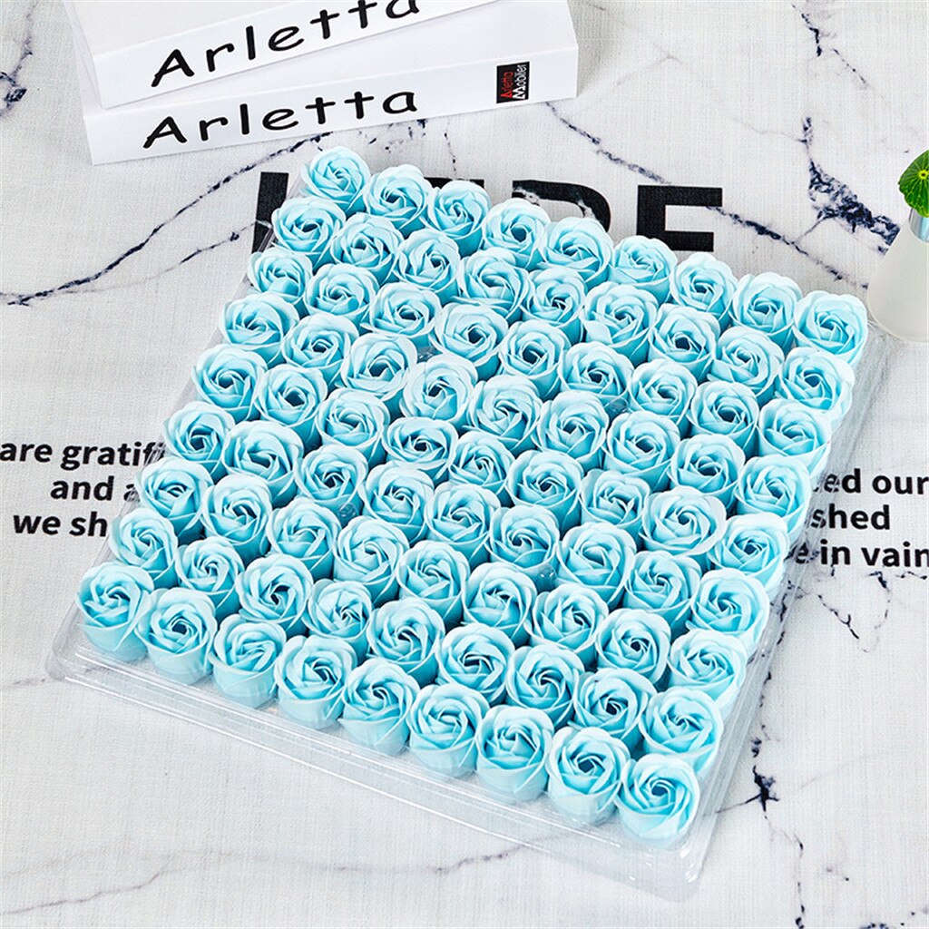81Pcs/1Box Bruiloft Decoratie Rose Zeep Bloem Hoofd Drie-Layer Zonder Base Simulatie Rose Eeuwige bloem Roos: Sky Blue